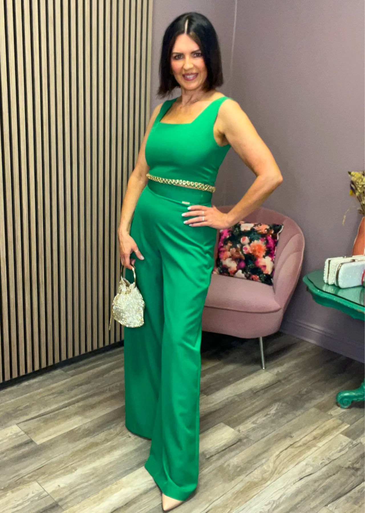 Cuffy Cropped Top (Green/Gold) - Image 3