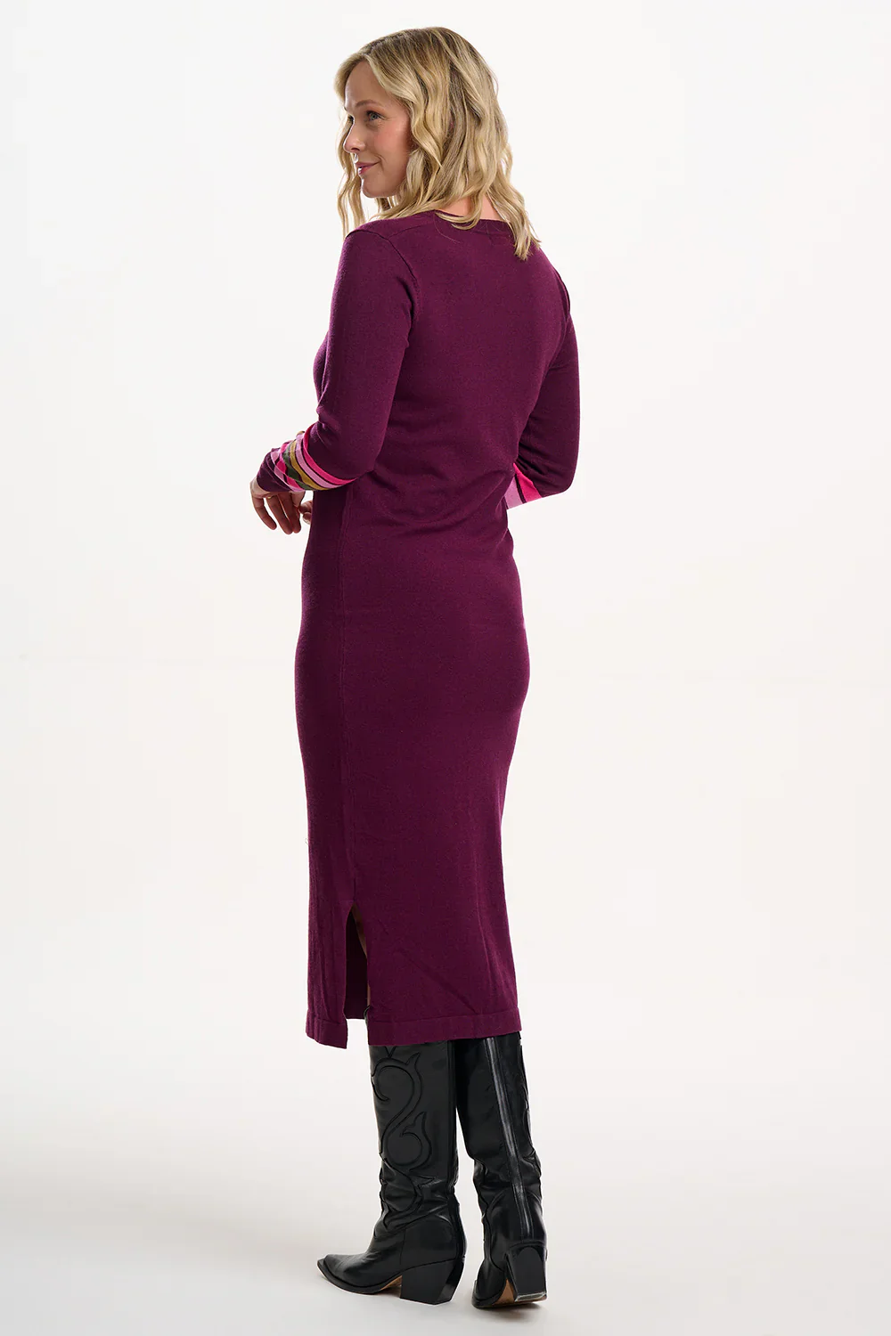 Dana Knit Midi Dress (Burgundy/Stripes) - Image 3