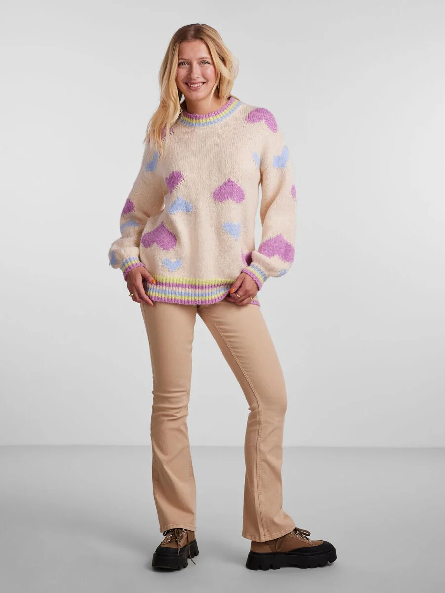 Daniella Round Neck Jumper (Cloud Dancer/Hearts) - Image 2
