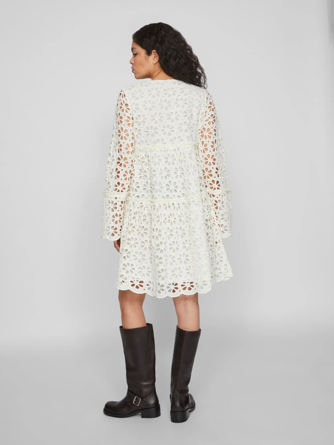 Dawn Broderie Anglaise Long Sleeve Mini Dress (White) - Image 5