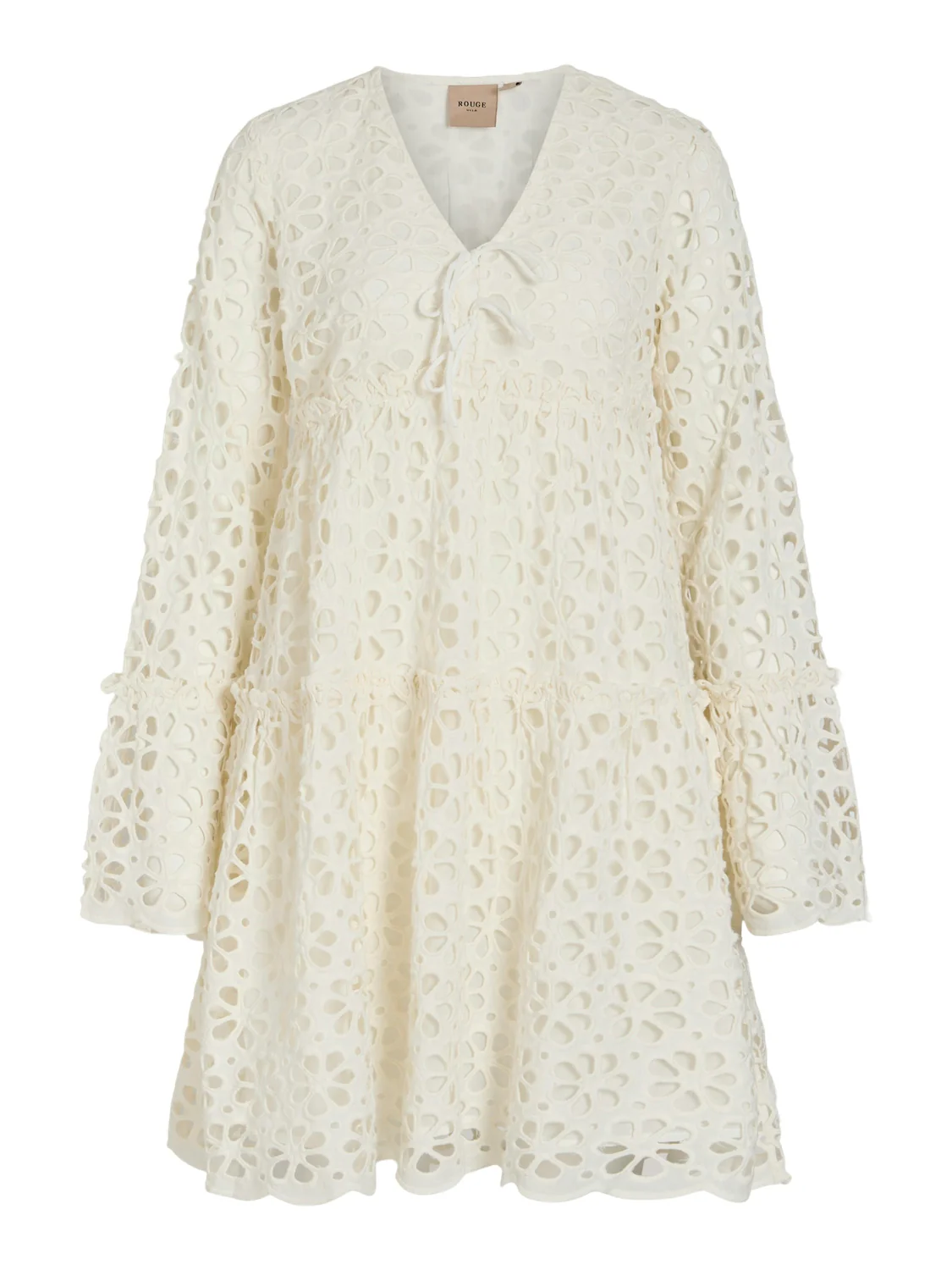 Dawn Broderie Anglaise Long Sleeve Mini Dress (White) - Image 6