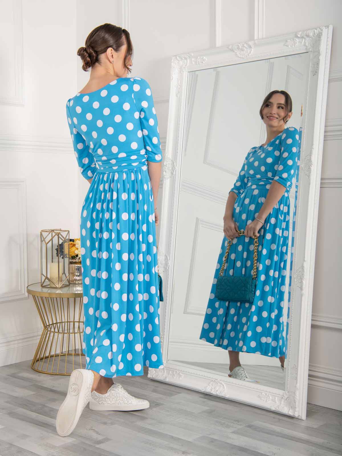Deasia Polka Dot Maxi Dress (Blue) - Image 3