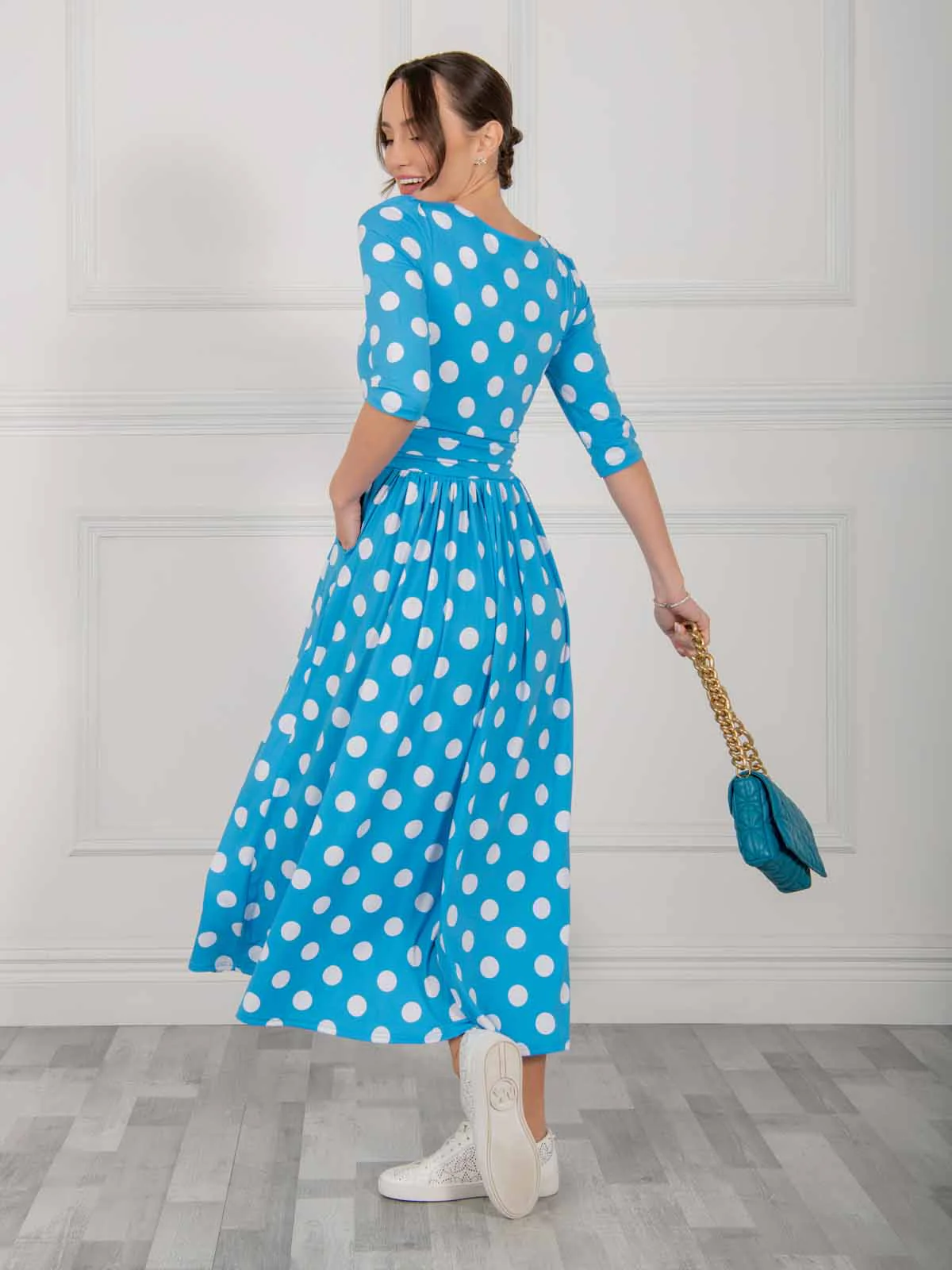 Deasia Polka Dot Maxi Dress (Blue) - Image 4