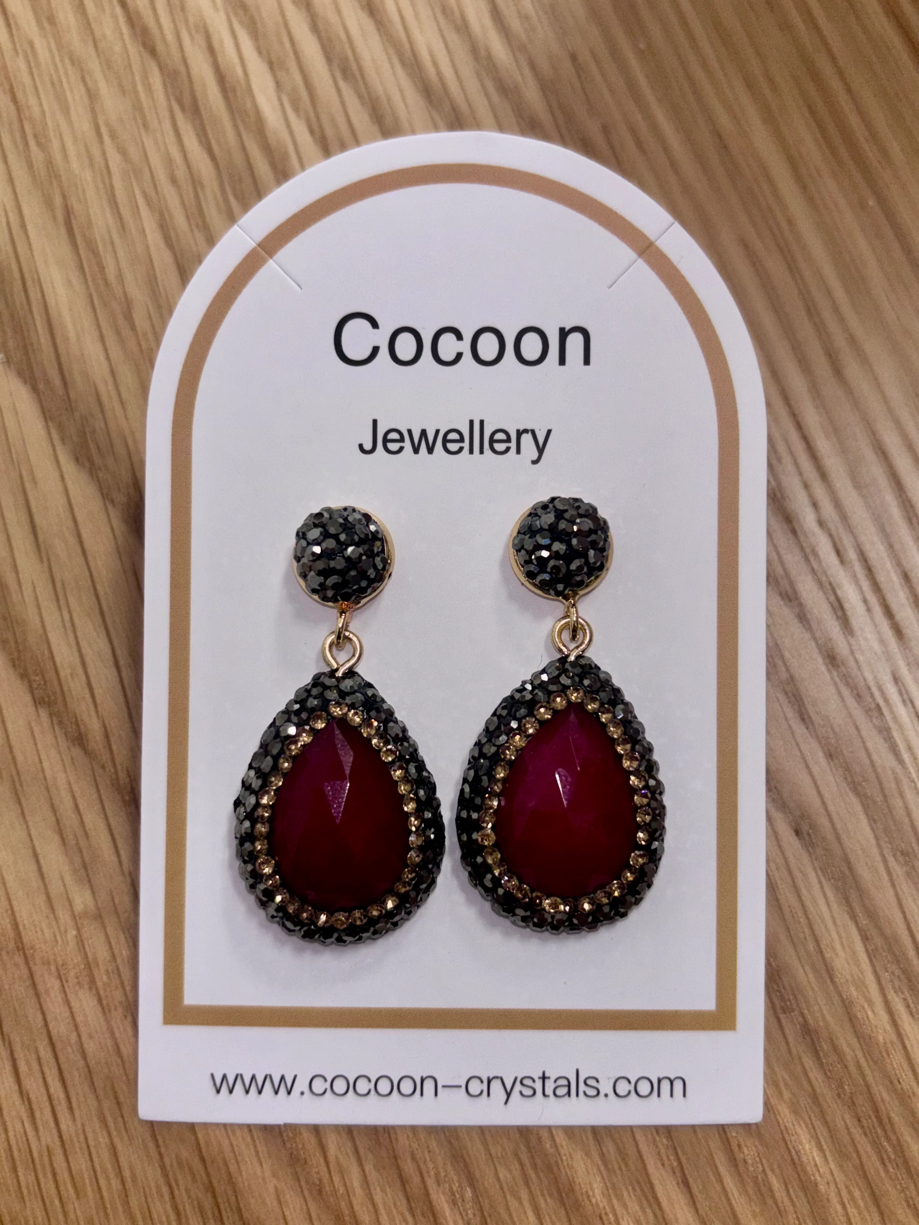 Deep Raspberry Red Earrings (Gold) - Image 2