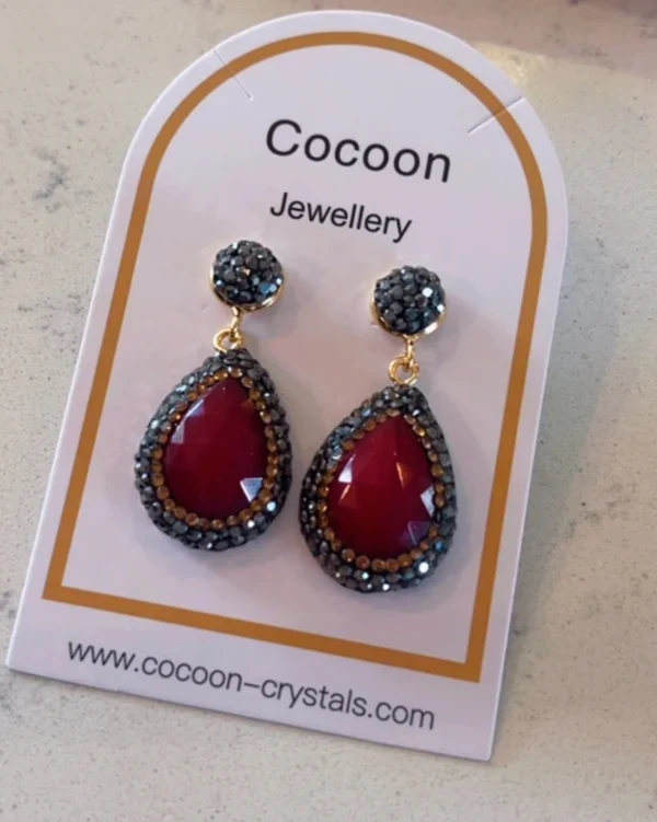 Deep Raspberry Red Earrings (Gold) - Image 3
