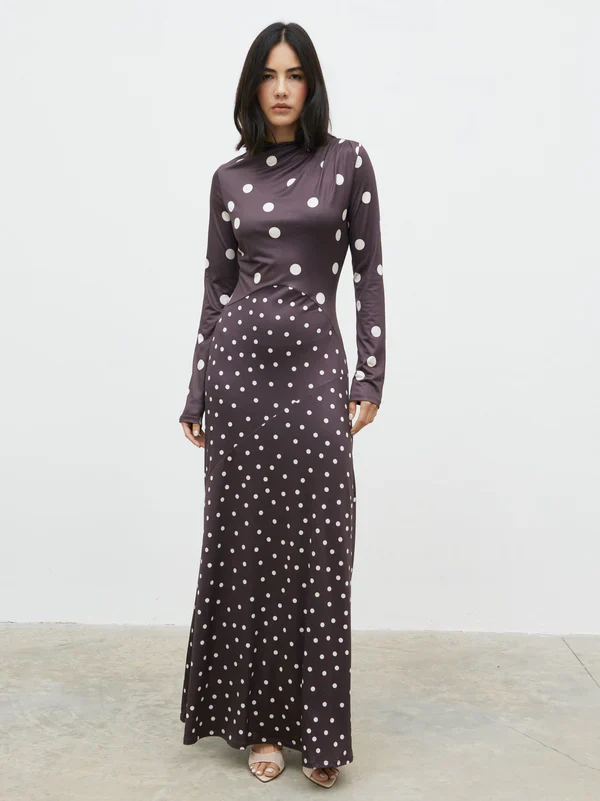 Delilah Maxi Jersey Dress (Brown/Cream)