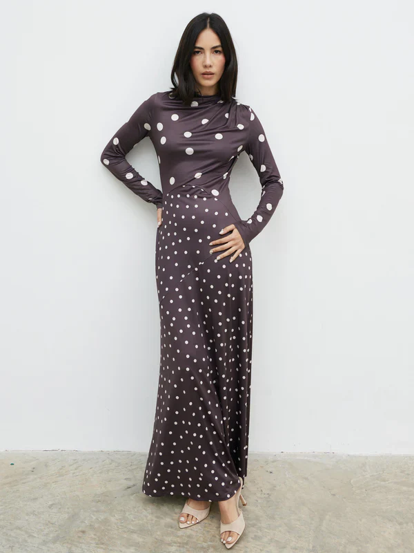 Delilah Maxi Jersey Dress (Brown/Cream) - Image 3