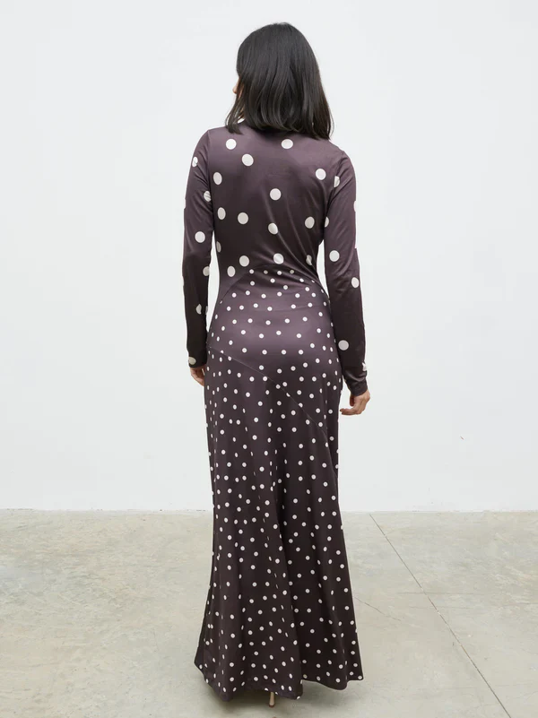 Delilah Maxi Jersey Dress (Brown/Cream) - Image 4