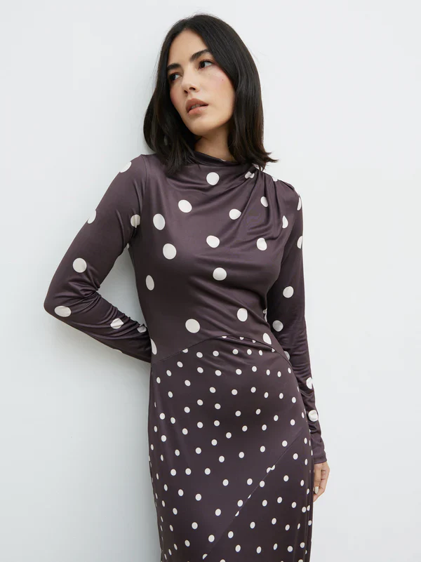 Delilah Maxi Jersey Dress (Brown/Cream) - Image 5