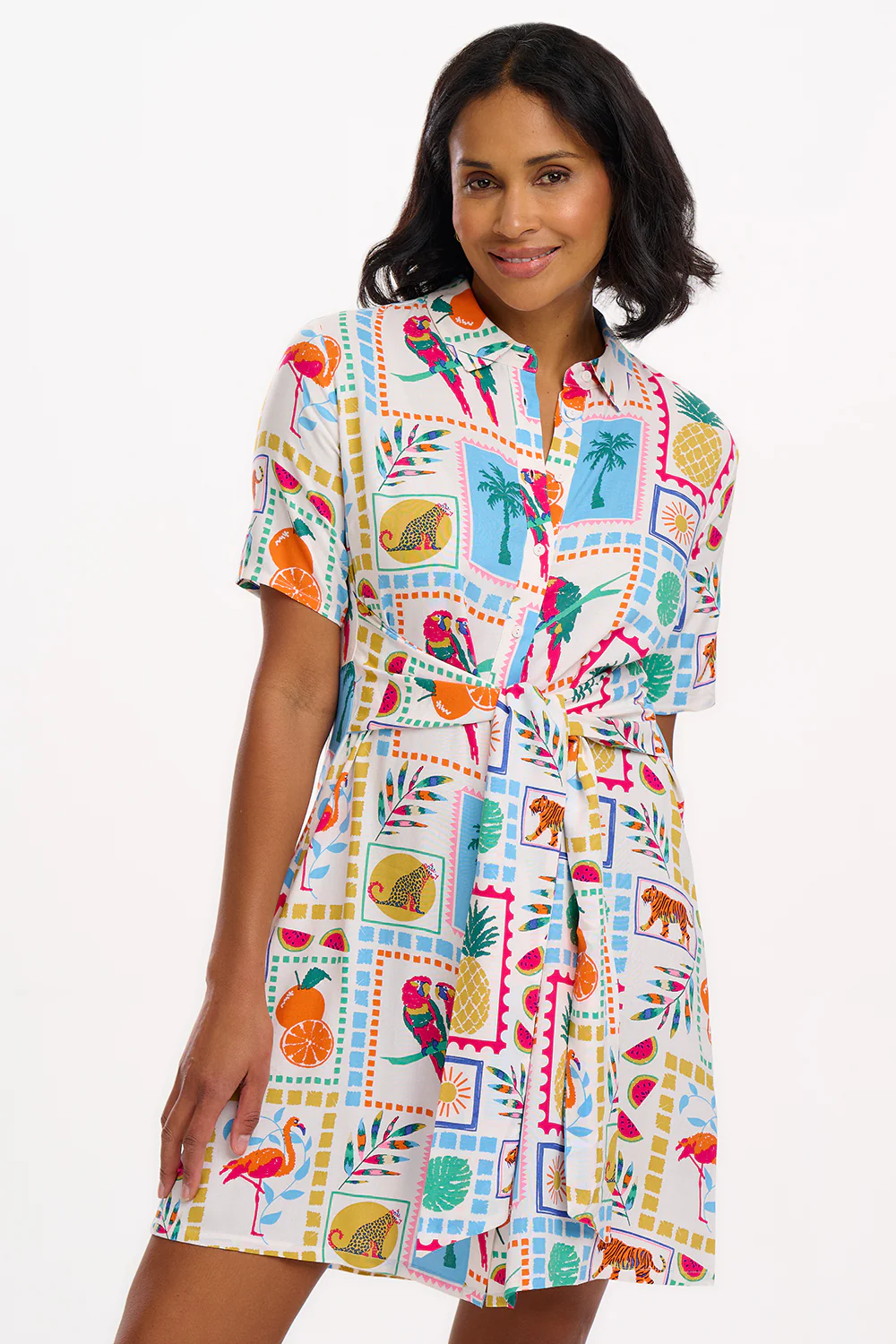 Dessie Mini Shirt Dress (Off-White/Jungle Tile) - Image 2