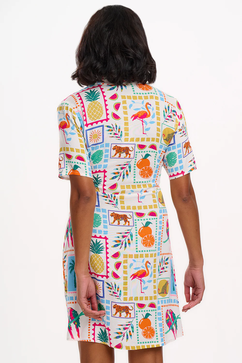 Dessie Mini Shirt Dress (Off-White/Jungle Tile) - Image 3