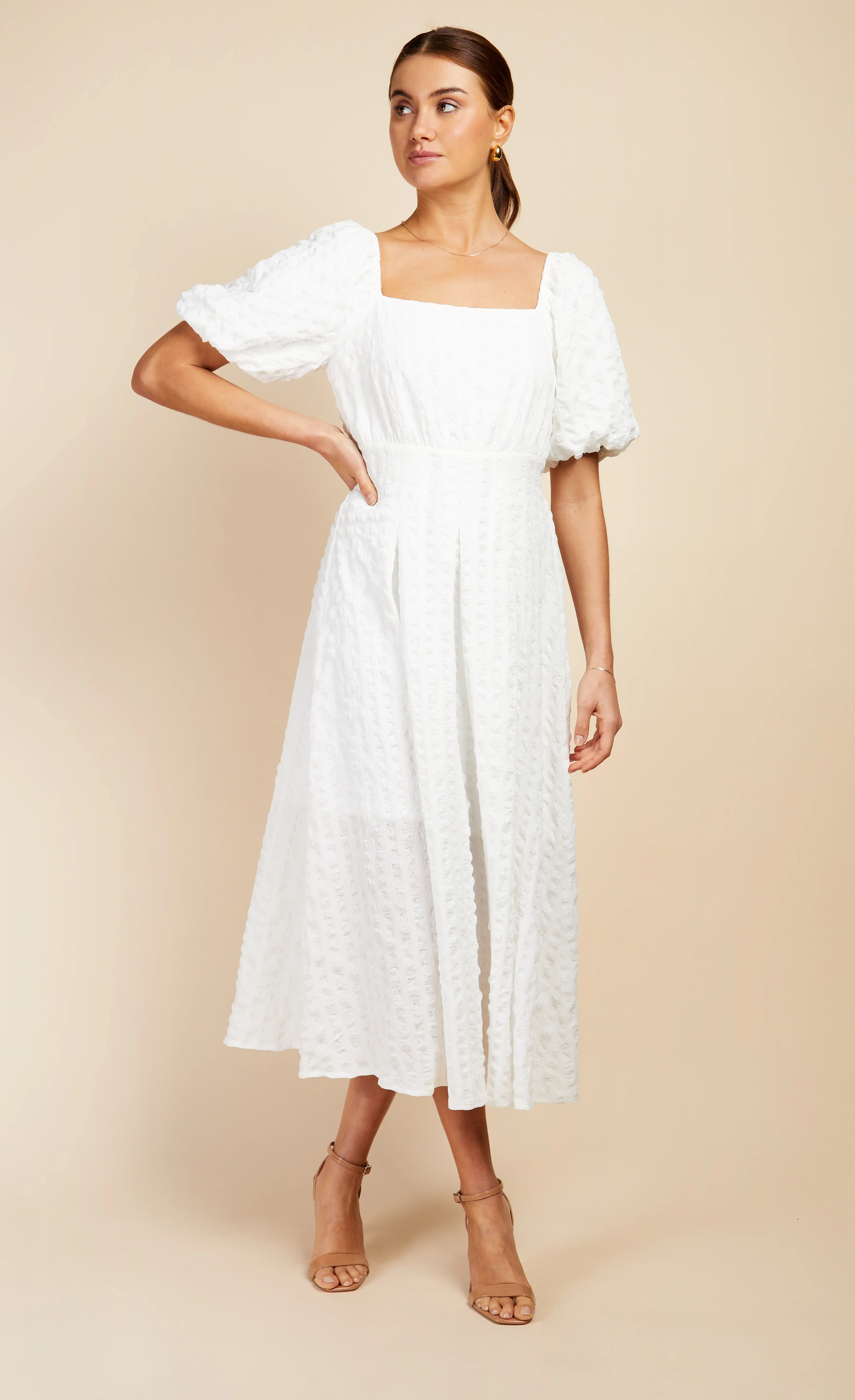 Diana Textured Puff Sleeve Midaxi (White) - Image 2