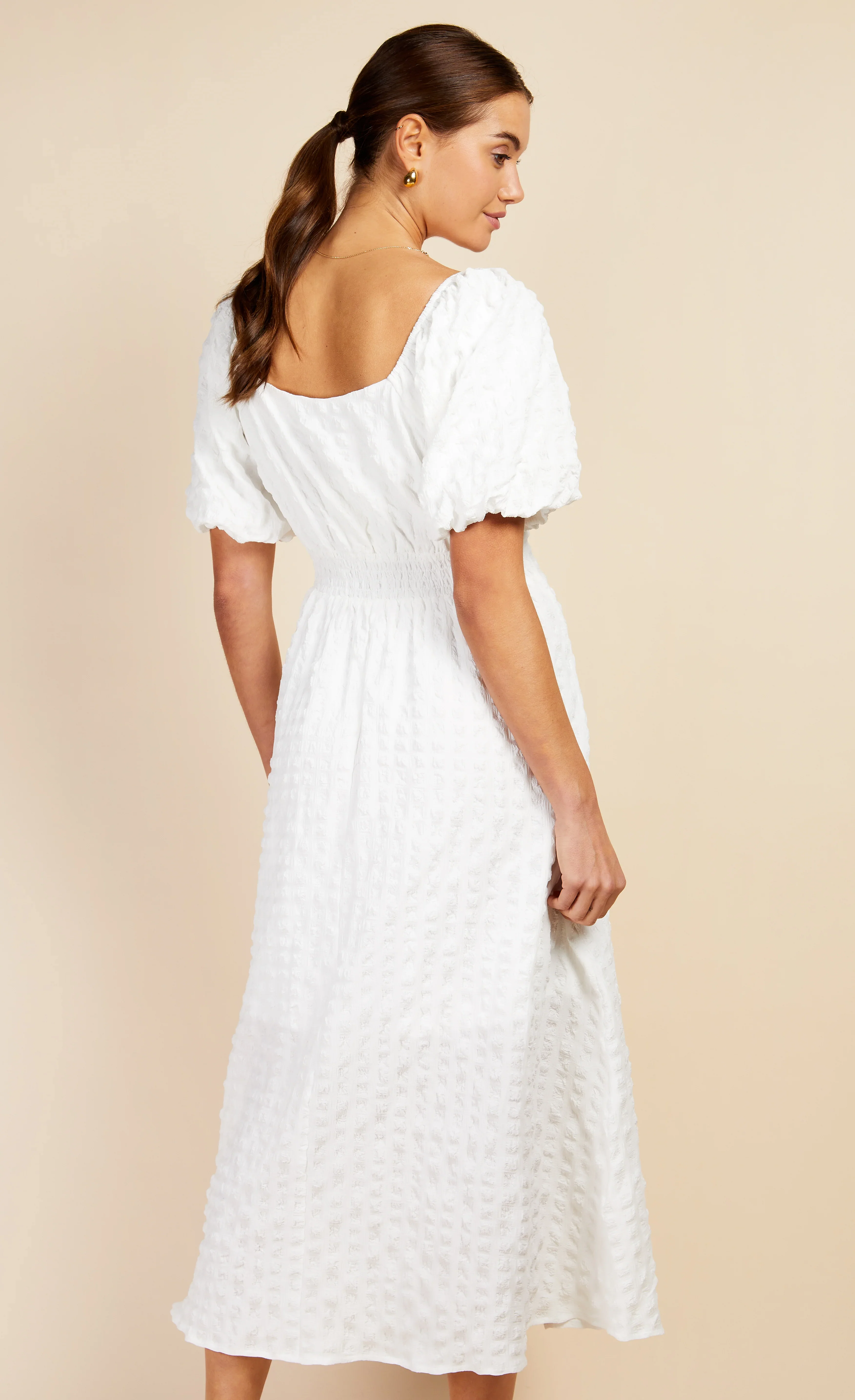 Diana Textured Puff Sleeve Midaxi (White) - Image 5