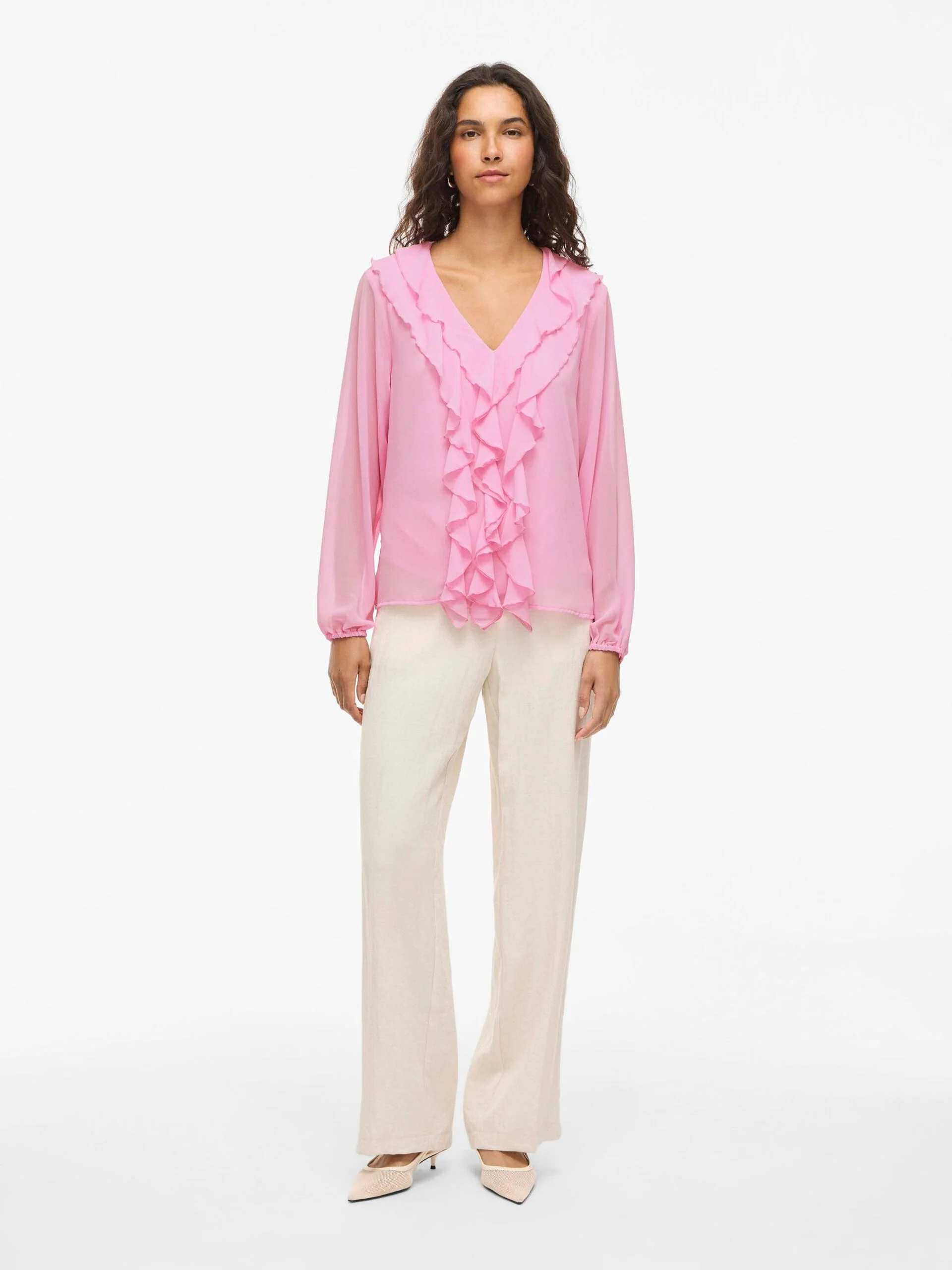 Diane Frill V-Neck Top (Bonbon)
