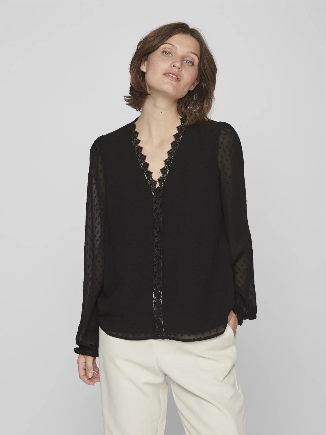 Dobba V-Neck Lace Top (Black) - Image 4