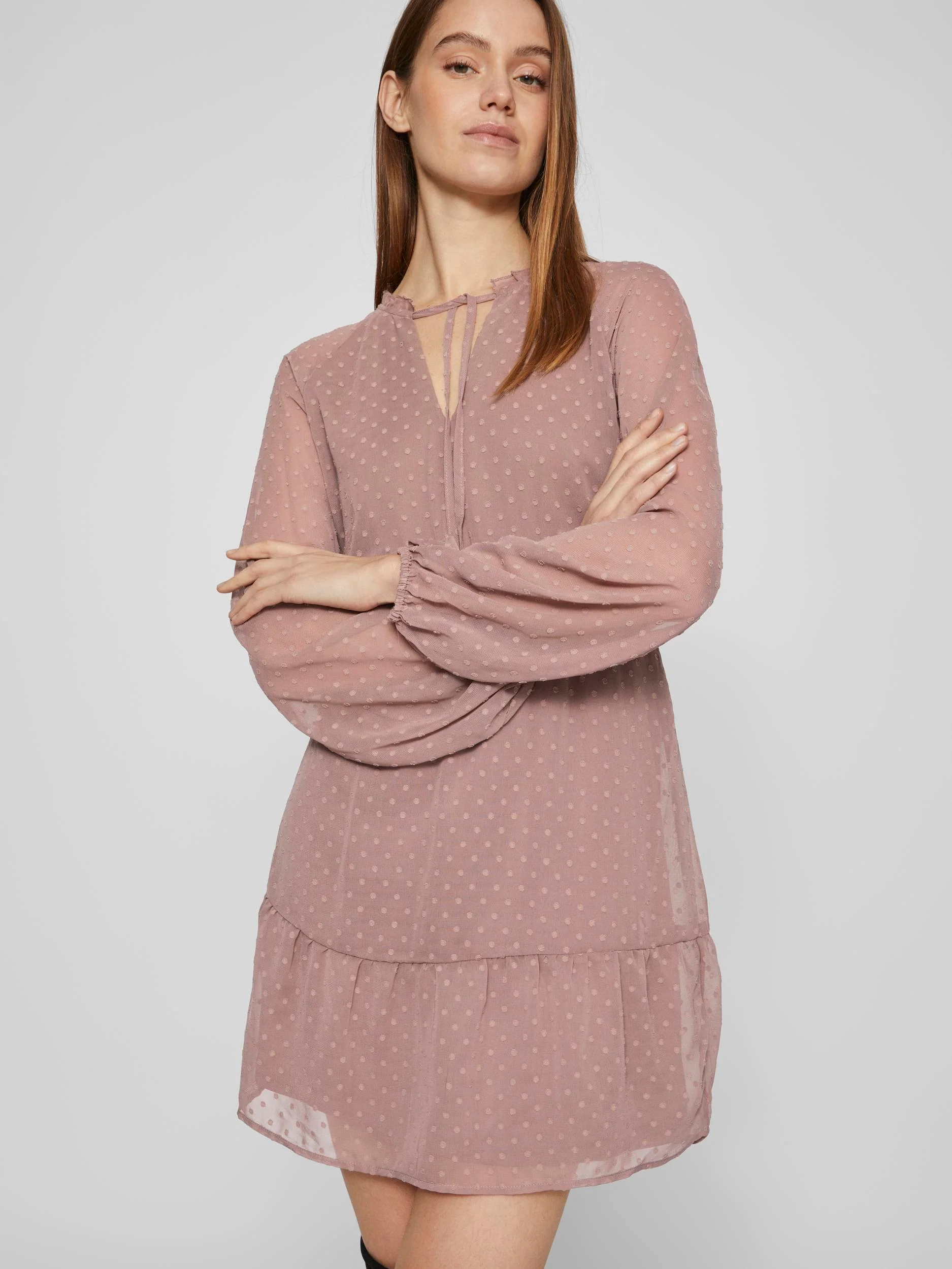 DOBBY L/S SHORT DRESS (TWILIGHT MAUVE) - Image 3