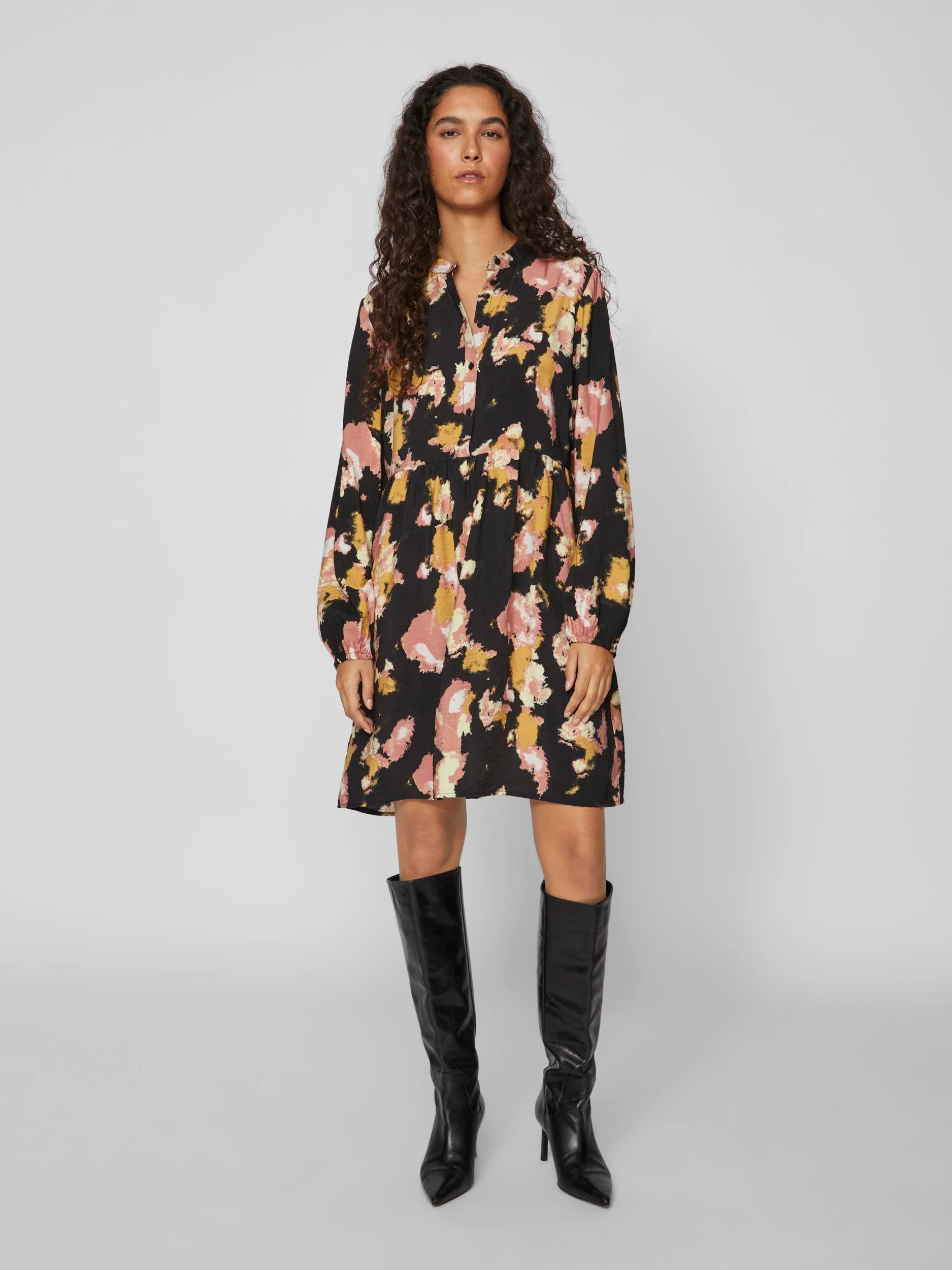 DORTEA SHIRT DRESS (BLACK/ OLD ROSE) - Image 2