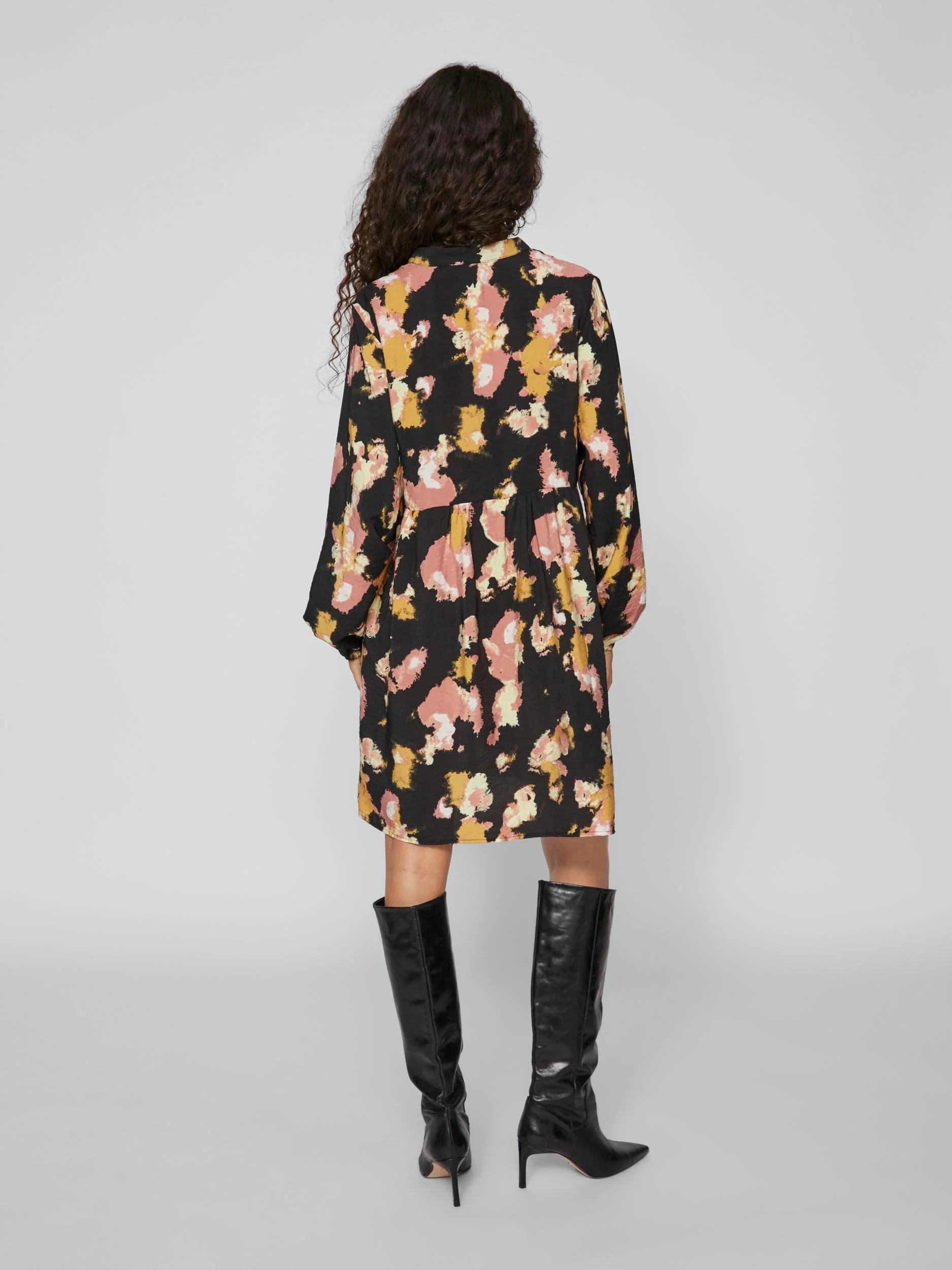 DORTEA SHIRT DRESS (BLACK/ OLD ROSE) - Image 5