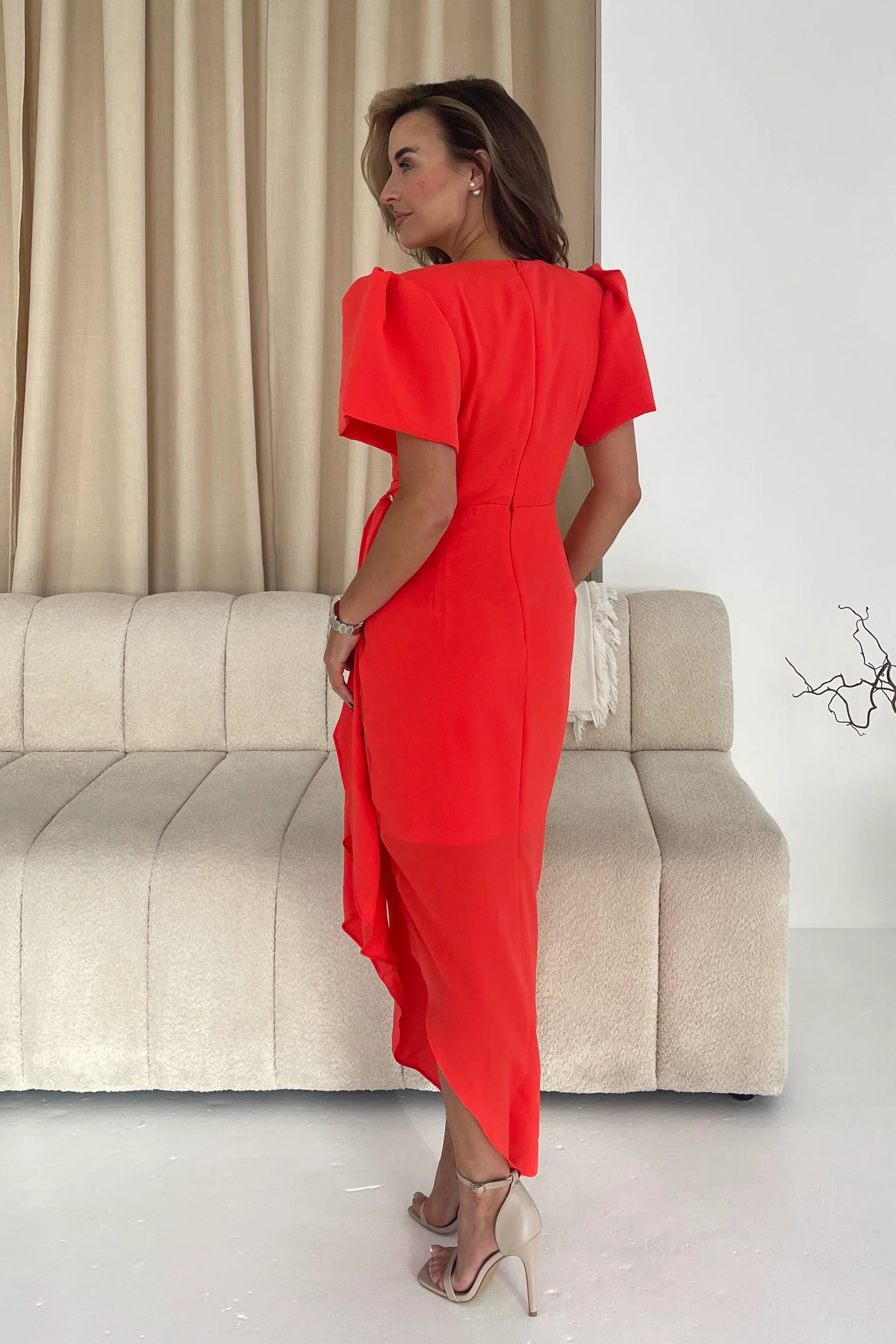 Drew Puff Sleeve Midi Dress (Orange) - Image 5