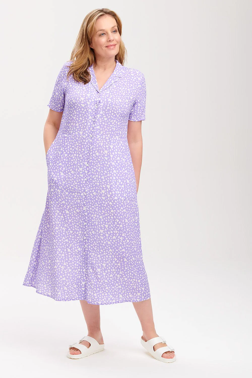 Eileen Midi Shirt Dress- Animal Pastel Love Heart (Lilac)
