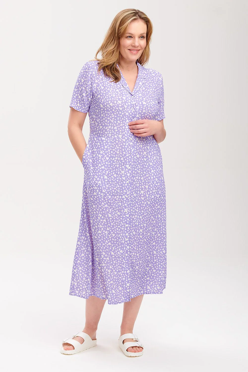 Eileen Midi Shirt Dress- Animal Pastel Love Heart (Lilac) - Image 2