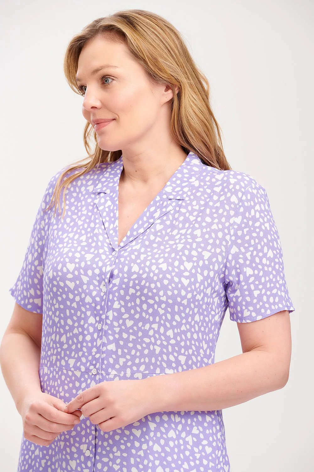 Eileen Midi Shirt Dress- Animal Pastel Love Heart (Lilac) - Image 3