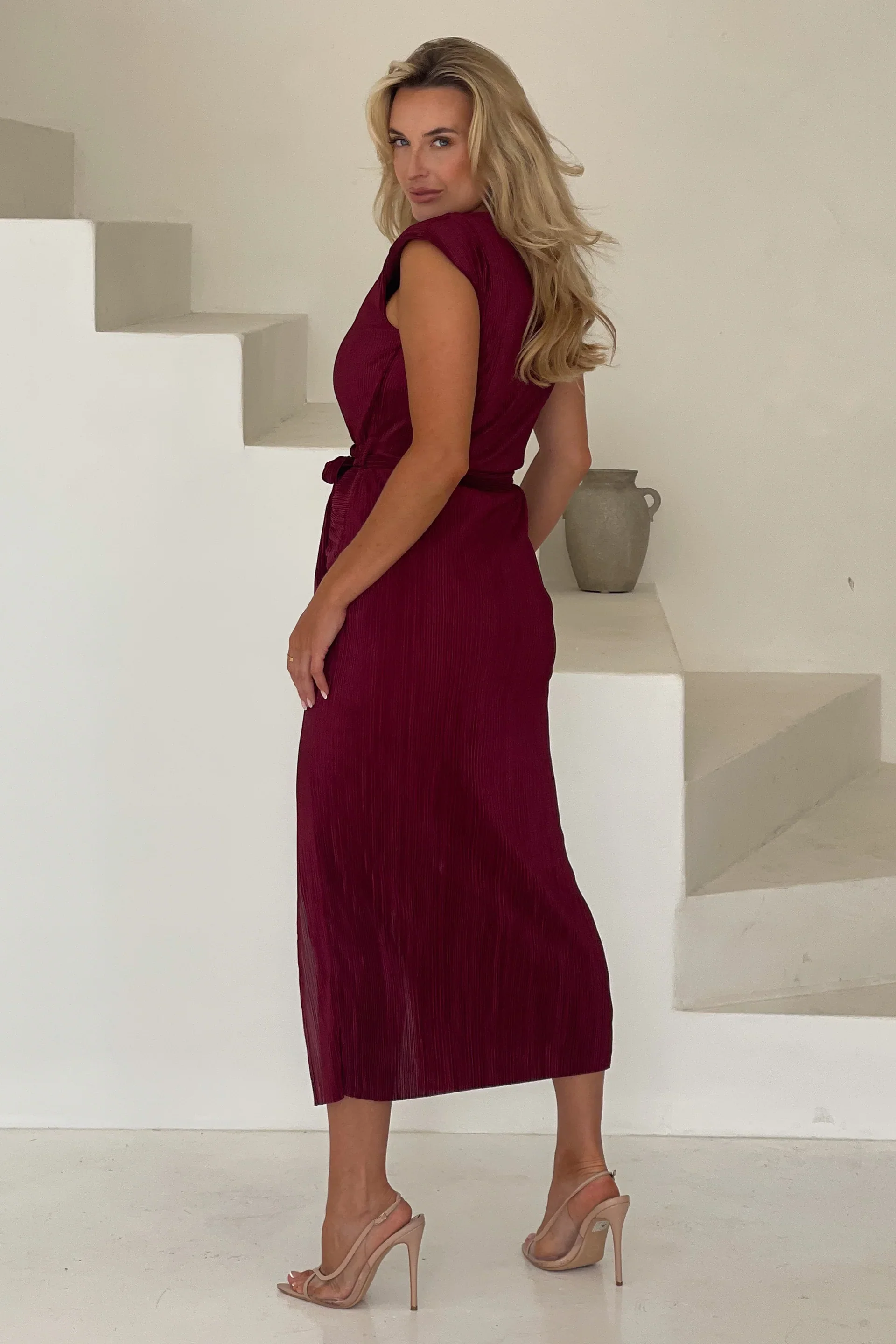 Elena Ruched Seamed Midi Dress (Wine) - Image 4