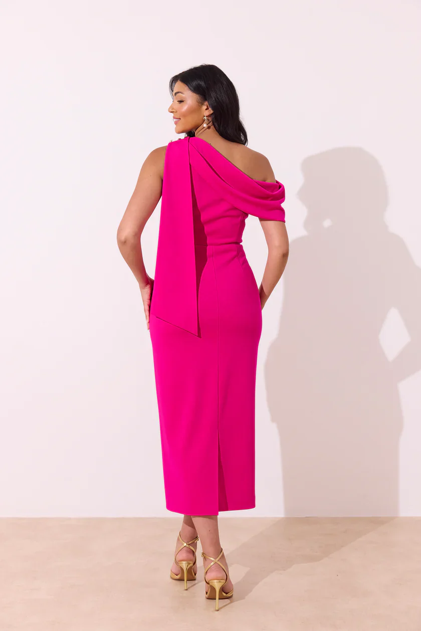 Eleni Drape Midi Dress (Fuchsia Pink) - Image 7