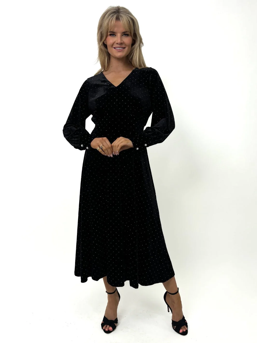 Ellen Velvet Rhinestone Midi Dress (Black) - Image 2