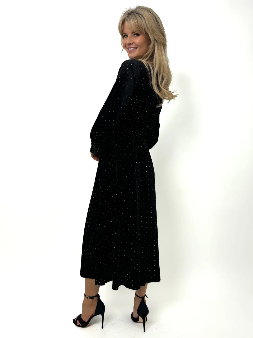 Ellen Velvet Rhinestone Midi Dress (Black) - Image 4