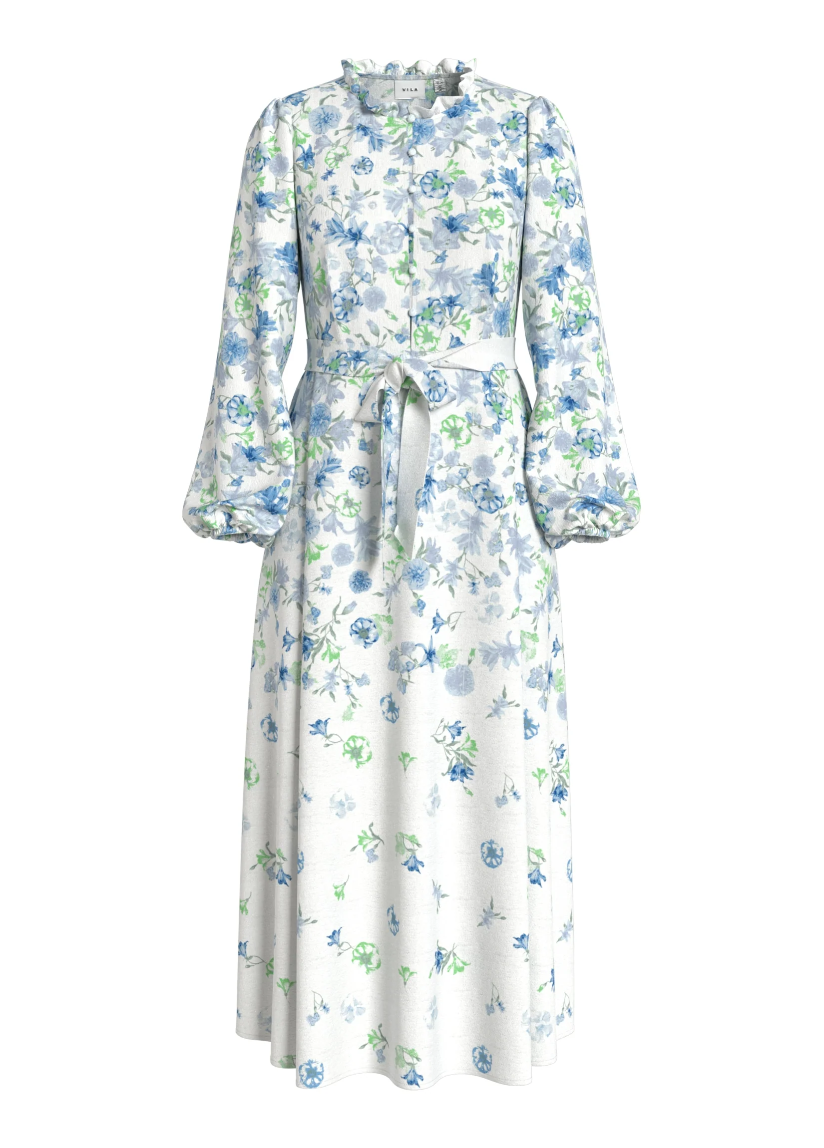 Erin Midi Dress (Snow White/Blue Flower) - Image 2