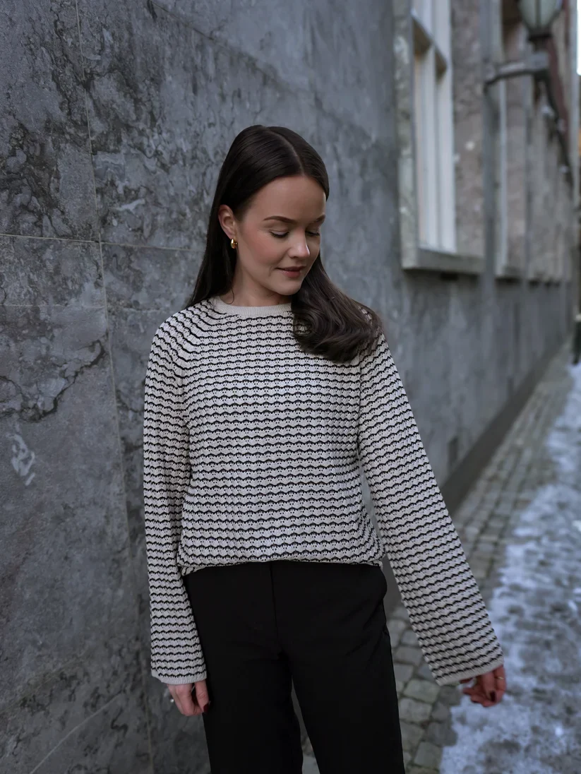 ESTER PATTERNED KNIT JUMPER (SANDSHELL/BLACK) - Image 2
