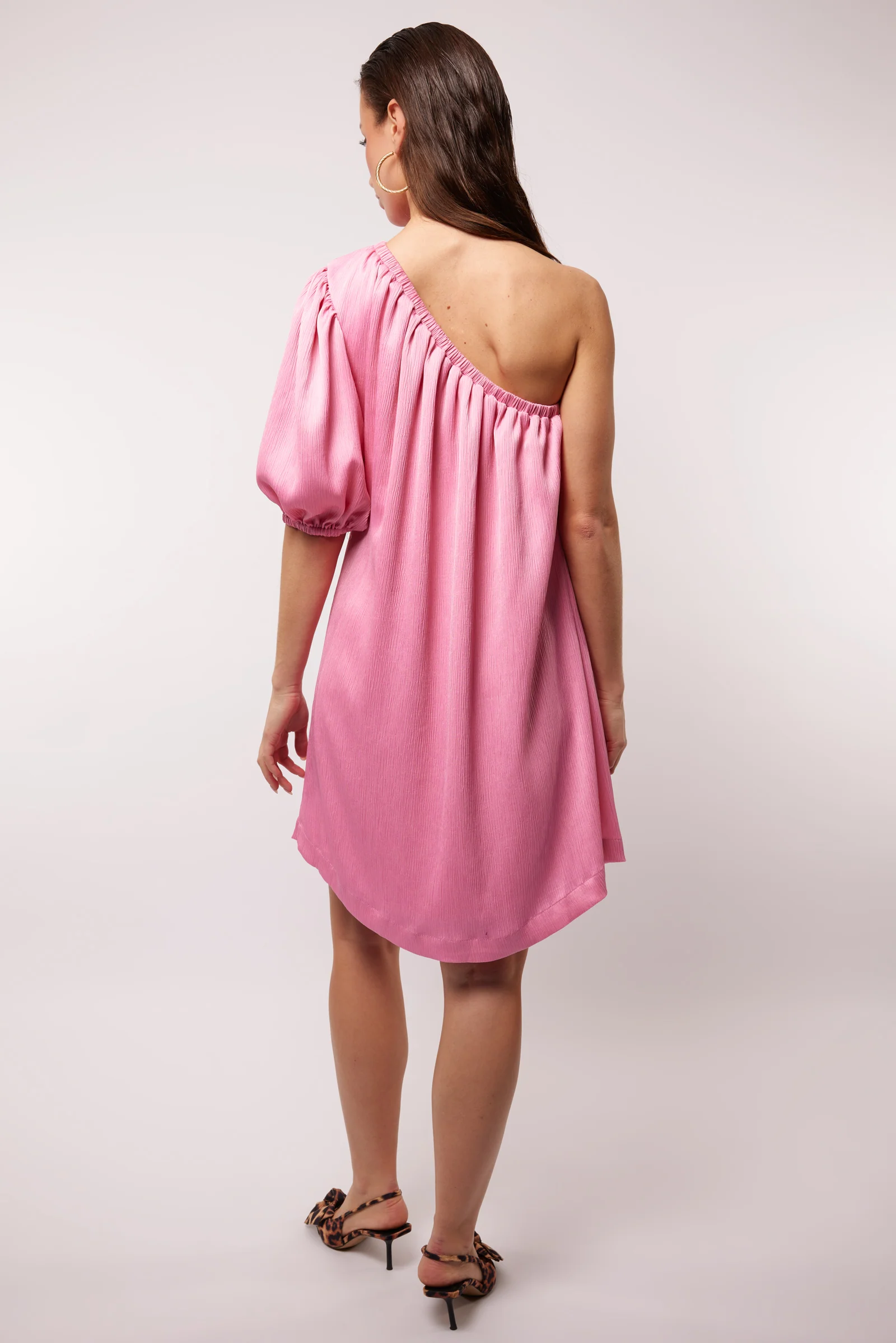 Evelina One Shoulder Mini Dress (Pink) - Image 3