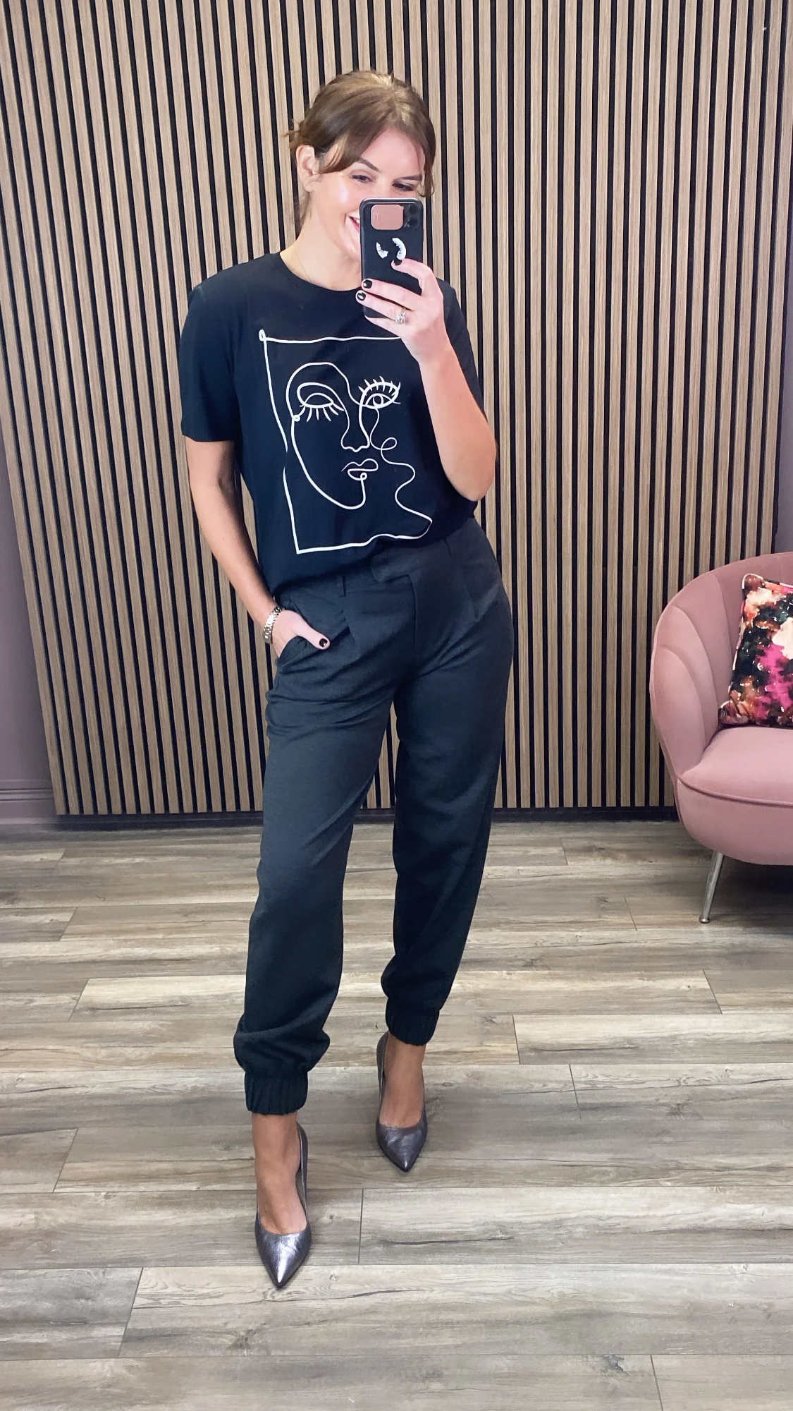 FACE PRINTED COTTON T-SHIRT (BLACK) - Image 3