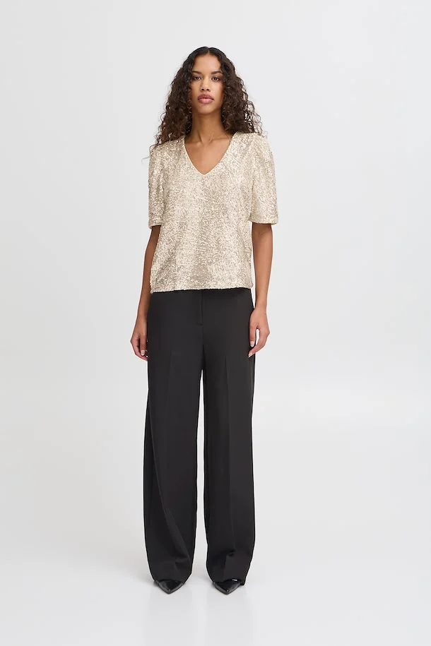 Faith Sequin V-Neck Top (Frosted Almond) - Image 2