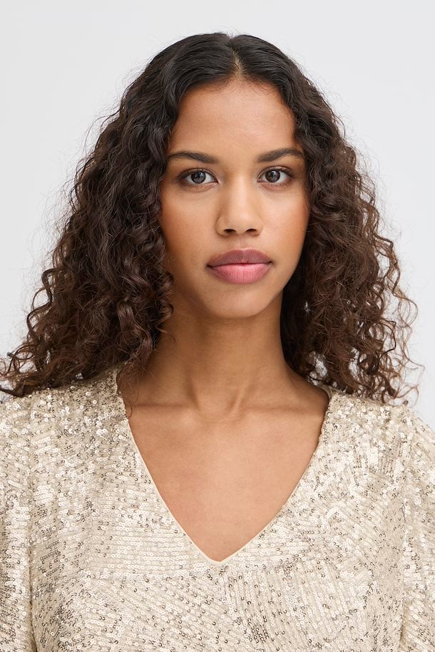 Faith Sequin V-Neck Top (Frosted Almond) - Image 3