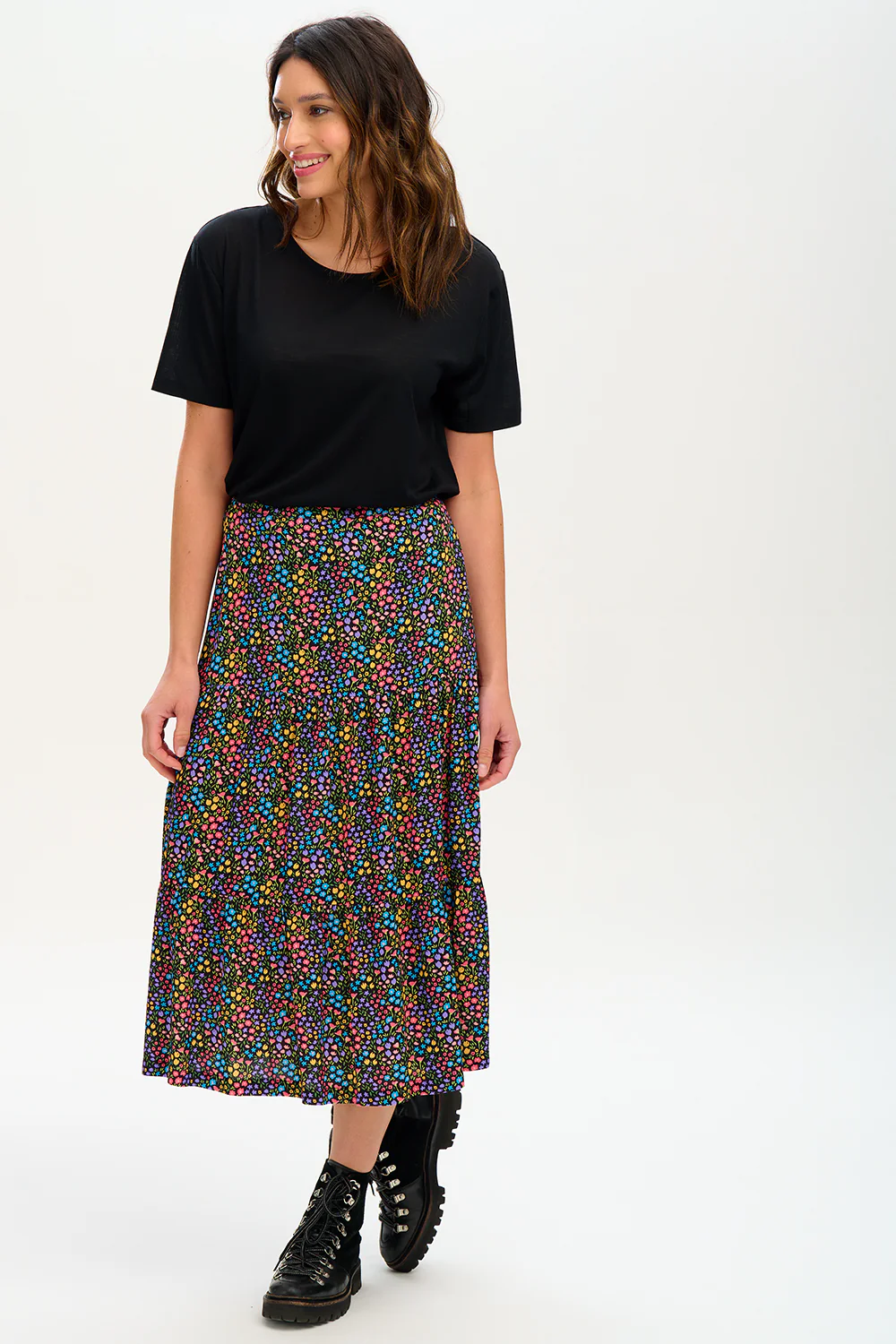 Felicity Tiered Skirt - Black/Multi, Ditsy Floral - Image 3