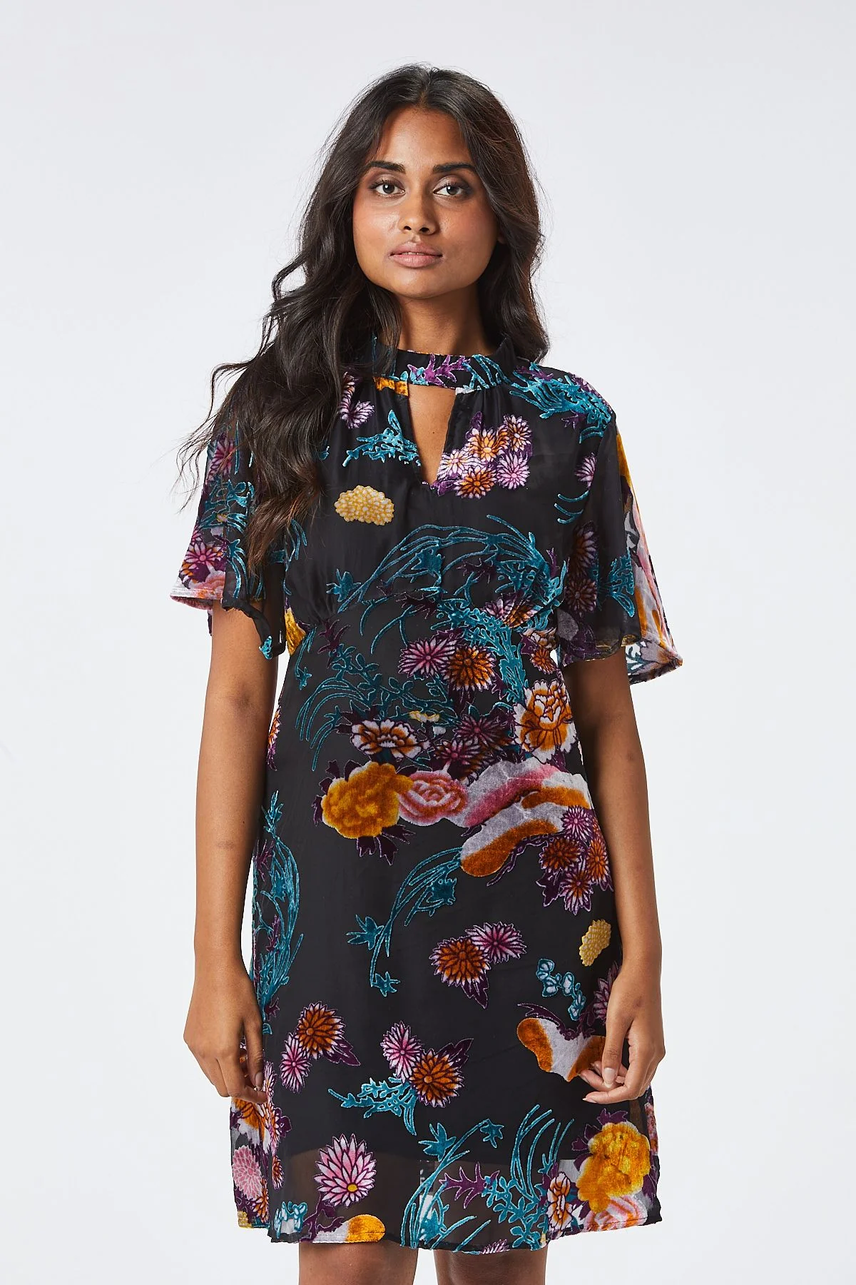 FILY VELVET SHORT DRESS (PINK FLORAL) - Image 2