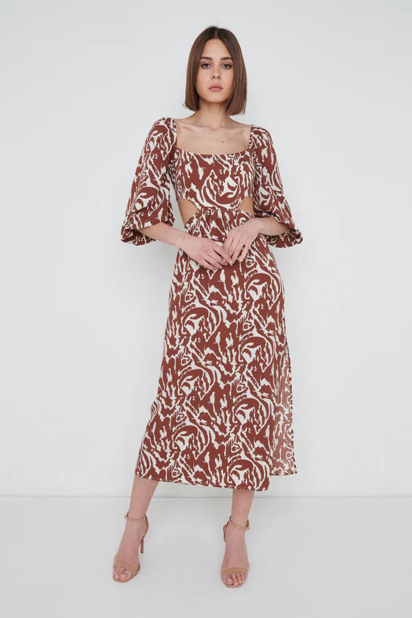 FION CUT OUT MIDAXI DRESS (ZEBRA ABSTRACT)