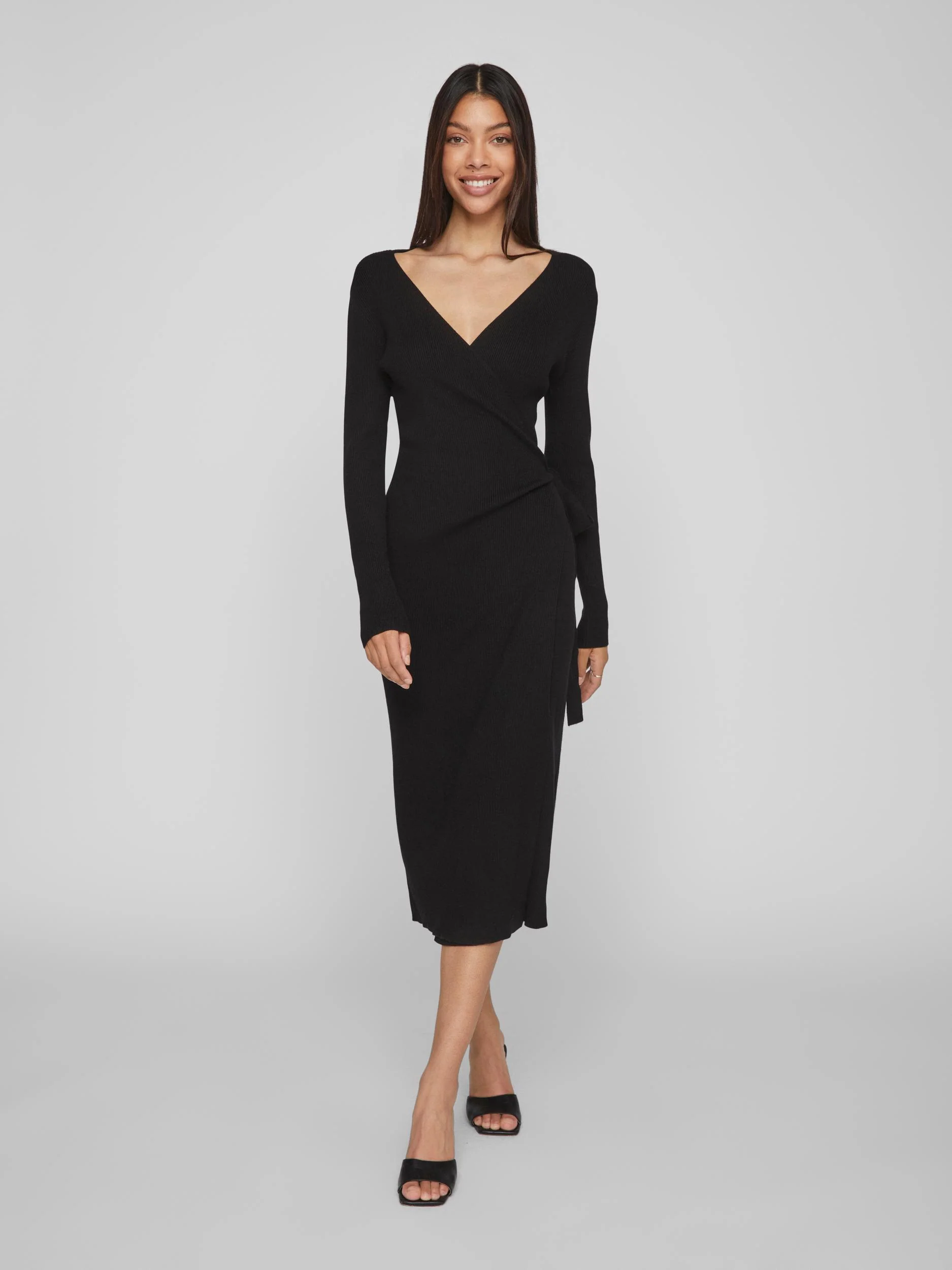 FIONA WRAP KNIT DRESS (BLACK)