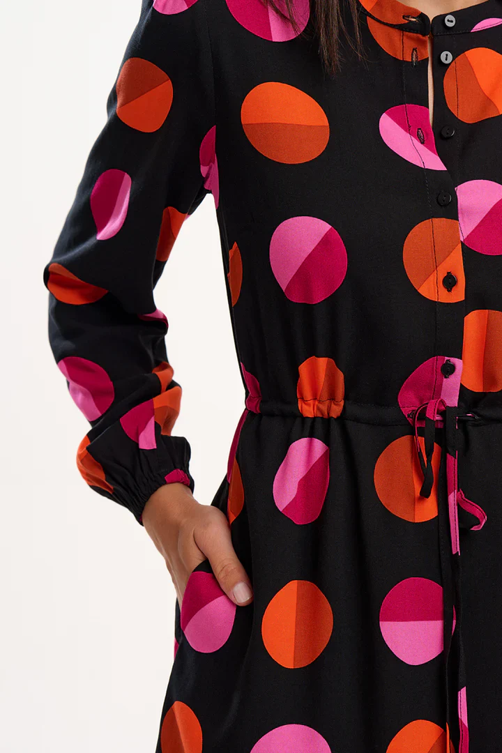 Flora Mini Shirt Dress (Black/Polka) - Image 5
