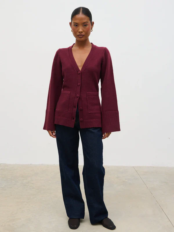 Florie Knit Cardigan with Scarf (Wine) - Image 2