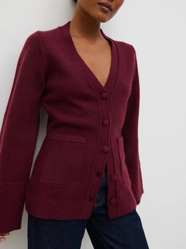 Florie Knit Cardigan with Scarf (Wine) - Image 7