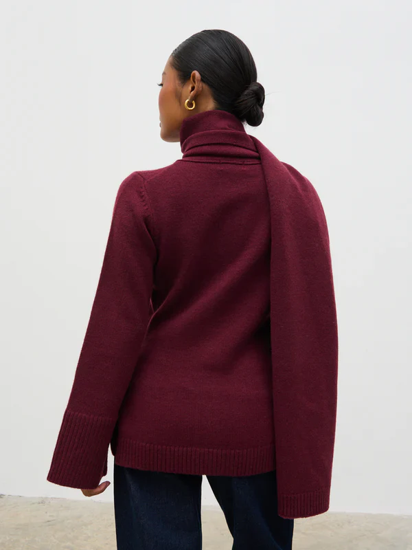 Florie Knit Cardigan with Scarf (Wine) - Image 8