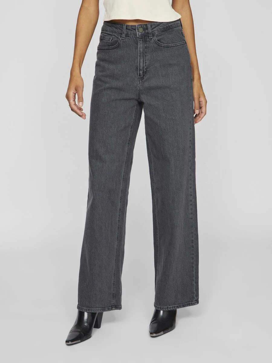 Freya High Waisted Wide Leg Jeans (Grey Wash Denim) - Image 2