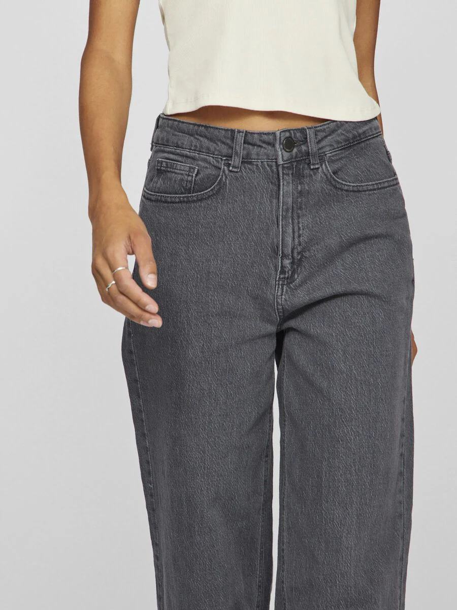Freya High Waisted Wide Leg Jeans (Grey Wash Denim) - Image 3
