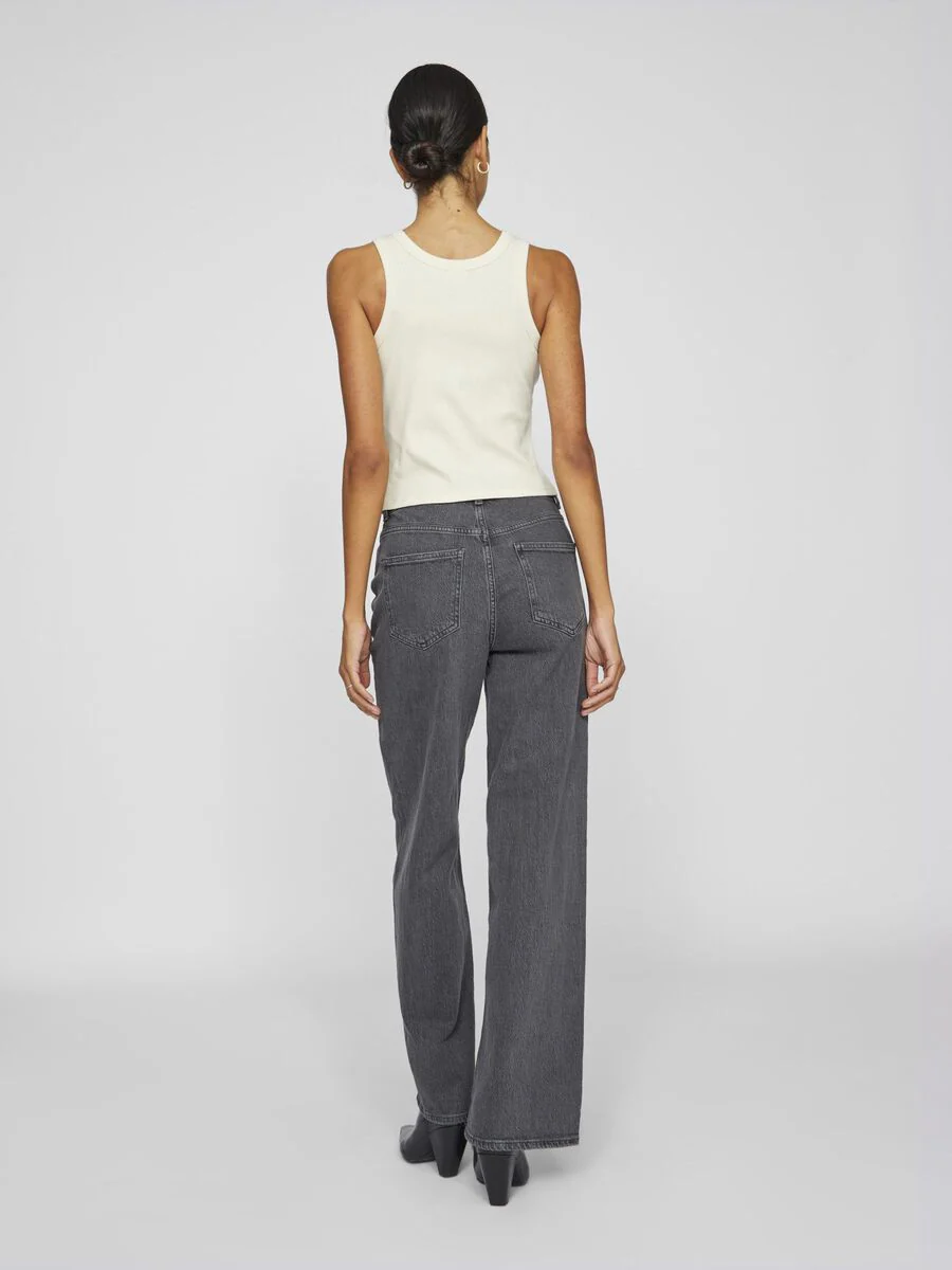 Freya High Waisted Wide Leg Jeans (Grey Wash Denim) - Image 4