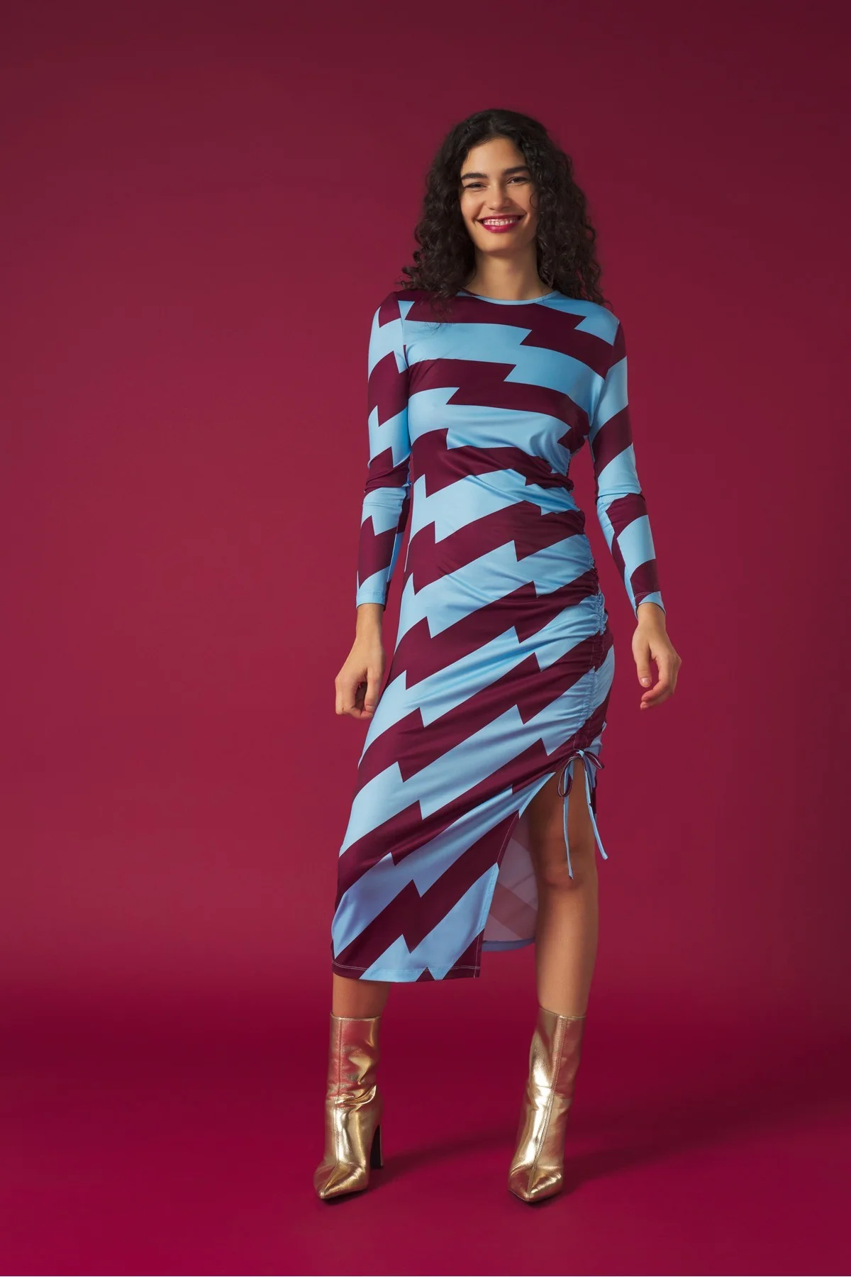 GARBO DRESS (BURGUNDY/BLUE) - Image 4