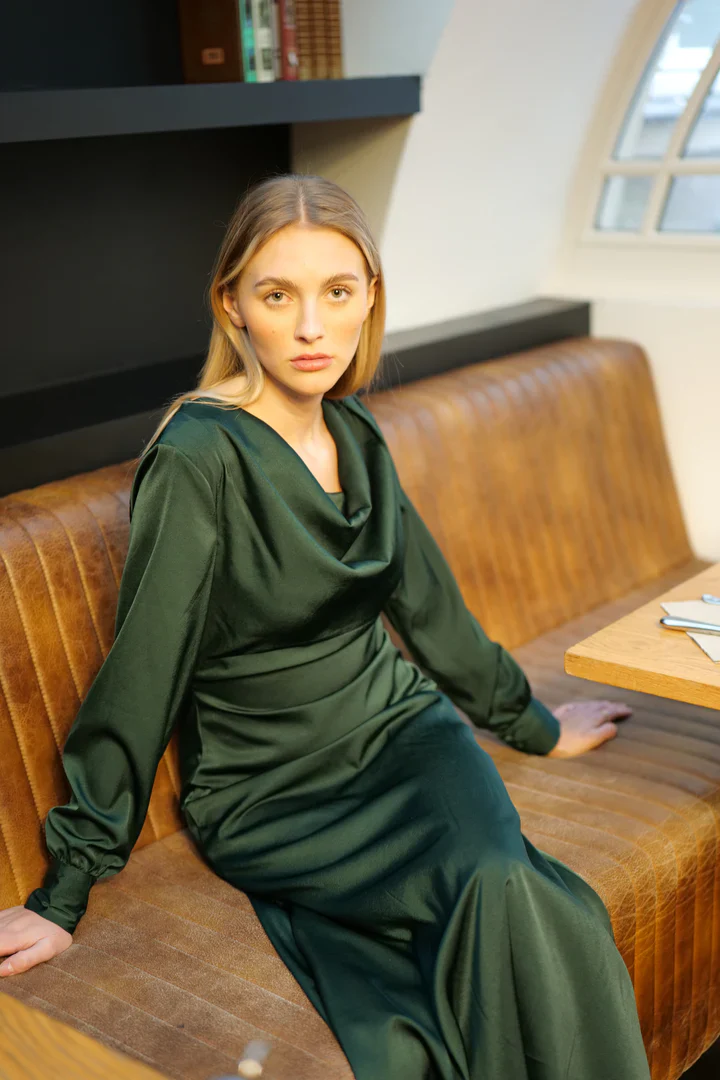Gigi Satin Dress (Green) - Image 3