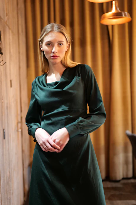 Gigi Satin Dress (Green) - Image 4